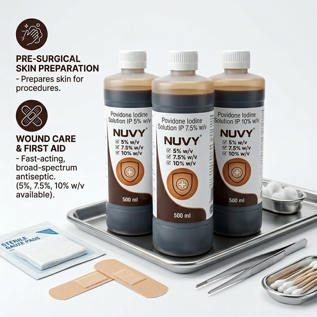 Nuvy Povidone-Iodine Solution (5%, 7.5%, 10% - 100 ml & 500 ml)
